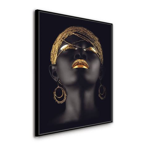 Quadro Decorativo Mulher Negra J Ias Dourado Gold Luxo Sala Quadro