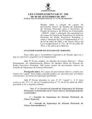 Fillable Online Lei Complementar N 294 Assembleia Legislativa De