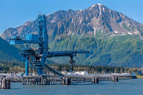 Closeup Suneel Coal Crane And Transport Belt On Pier Seward Alaska