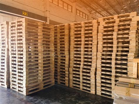 Wooden Pallets Stack On The Truck At The Freight Cargo Warehouse For