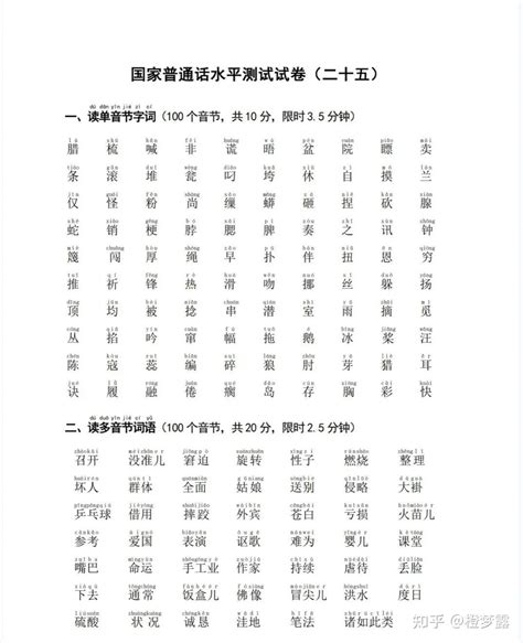 全国普通话考试50套真题（带拼音） 知乎