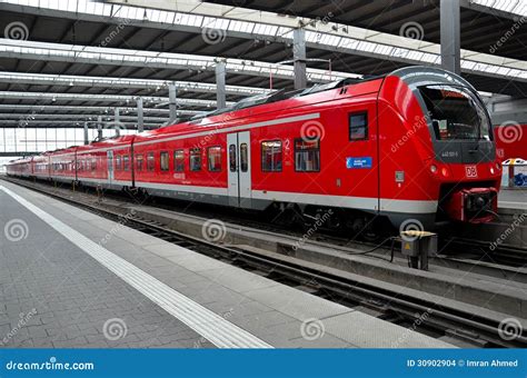 Red Commuter Train Parked At Munich Station Germany Editorial Stock