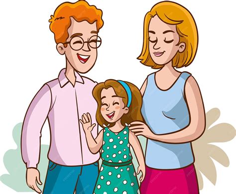 Una caricatura de una familia con una niña y sus padres. | Vector Premium