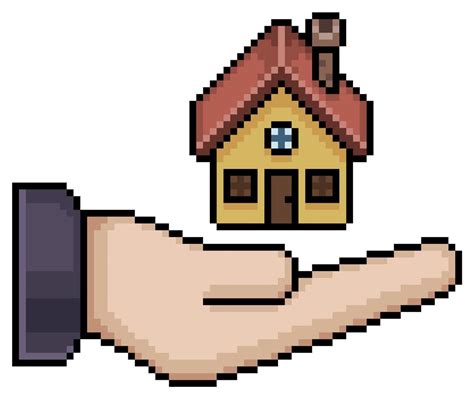 Pixel Art Hand Holding House Icon Vector Icon For 8bit Game On White