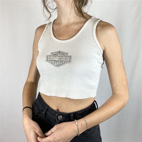 Y K Harley Davidson Crop Bedazzled White Tank Top Etsy White Tank