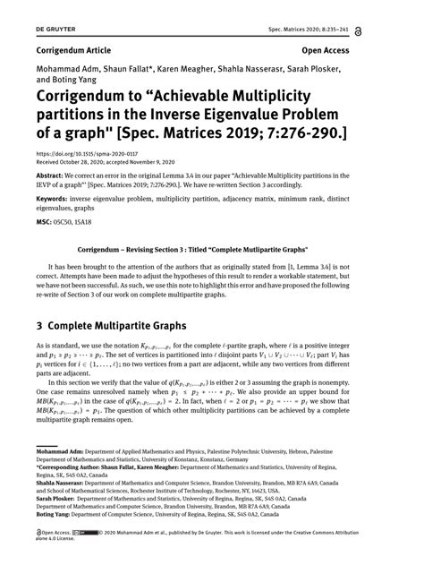 Pdf Corrigendum To Achievable Multiplicity Partitions In The Inverse