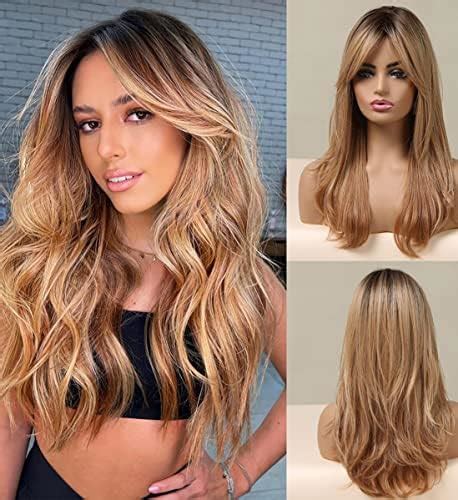 Amazon Lanova Honey Blonde Ombre With Bangs Wig Shoulder Length