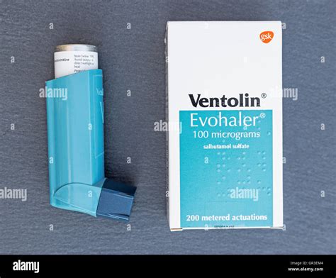 A Ventolin Inhaler Used As A Reliever For Symptoms Of Asthma Stock