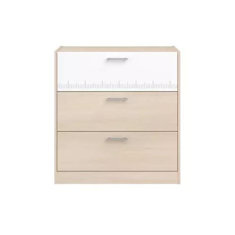 Commode 3 Tiroirs décor Bois clair et Blanc L78 cm Calicosy Mr