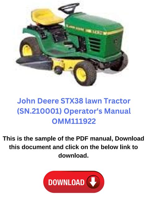 John Deere Stx38 Lawn Tractor Sn210001 Operators Manual Omm111922 By Service And Repair Info