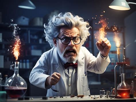 Premium AI Image 3D Mad Scientist Or Crazy Professor Character In