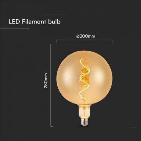 V Tac Led Bulb W Filament Spiral G K Amber Glass Sku