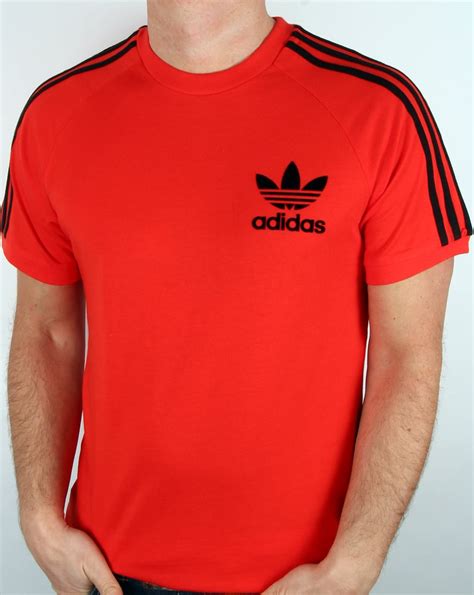 Adidas Originals Retro 3 Stripes T Shirt Core Red California Trefoil Tee