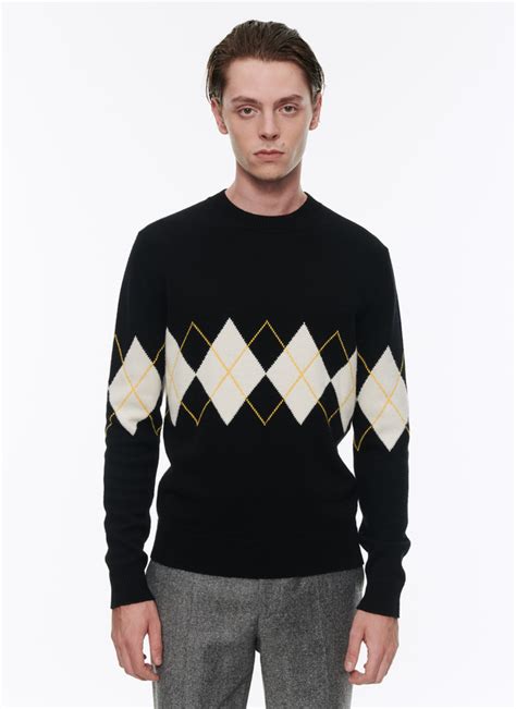 Black Argyle Cashmere Jumper For Men Fursac Ha Argy Aa