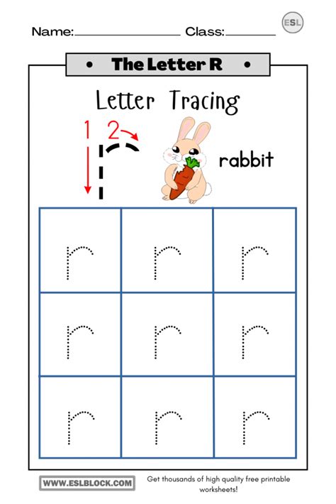 Tracing The Letter R Worksheets English As A Second Language