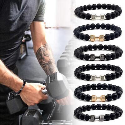 Natural Black Volcanic Lava Stone Dumbbell Bracelet Black Brace W6M4