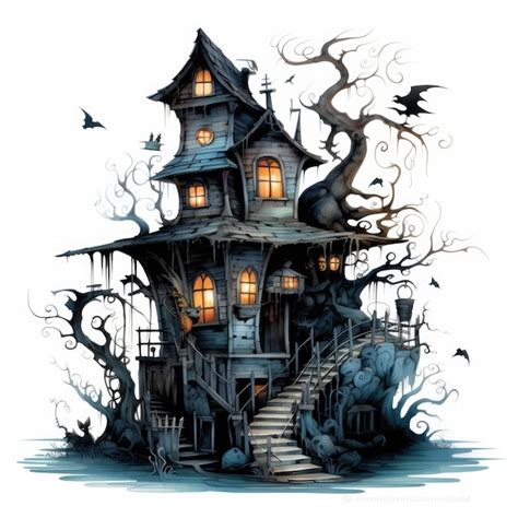 Premium Ai Image Enchanted Charm A Playful Haunted House With Witch