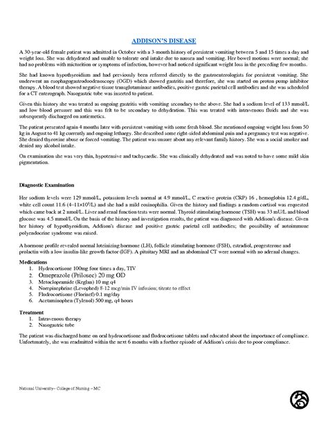 Solution Sample Complete Case Study On Addisons Disease Medical