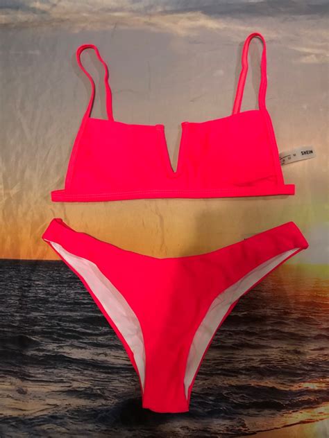 Shein Pink V Wired Two Piece Bikini Swimsuit On Carousell