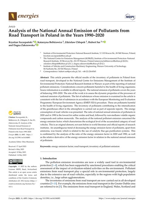 PDF Analysis Of The National Annual Emission Of Pollutants From Road