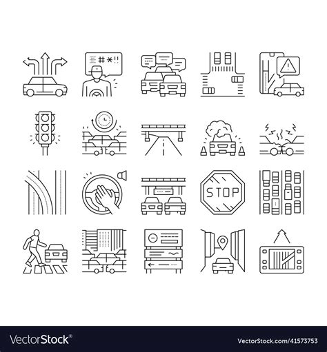 Traffic Jam Transport Collection Icons Set Vector Image