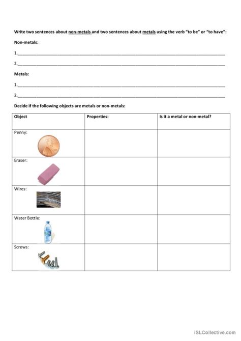 Metals And Non Metals Worksheet English ESL Worksheets Pdf Doc