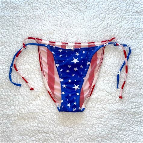 Swim American Flag Bikini Bottoms Adjustable Ties High Rise Patriotic