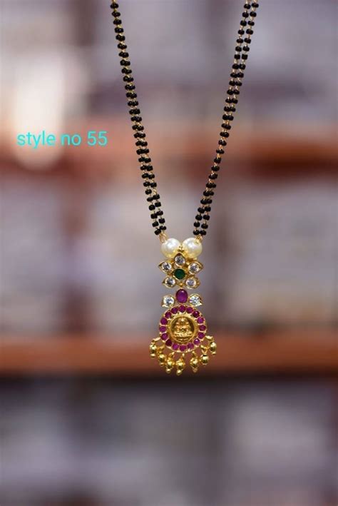 Stunning One Gram Gold Black Bead Chain With Lakshmi Devi Motifs