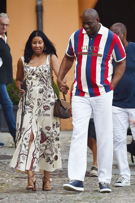 Magic Johnson takes his wife Cookie to dinner in Portofino. The retired NBA superstar sported a ...