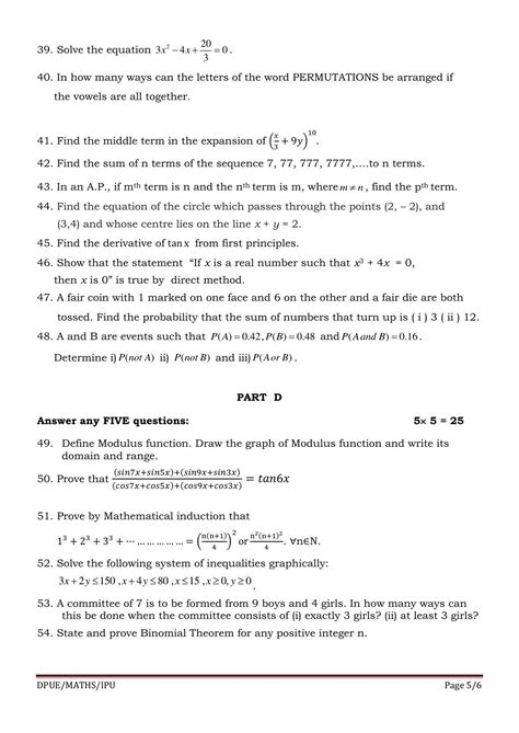 Karnataka 1st Puc Maths Model Question Paper Indcareer Docs