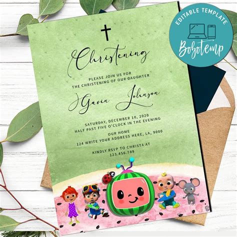 Cocomelon Christening Invitation Template To Print At Home Bobotemp