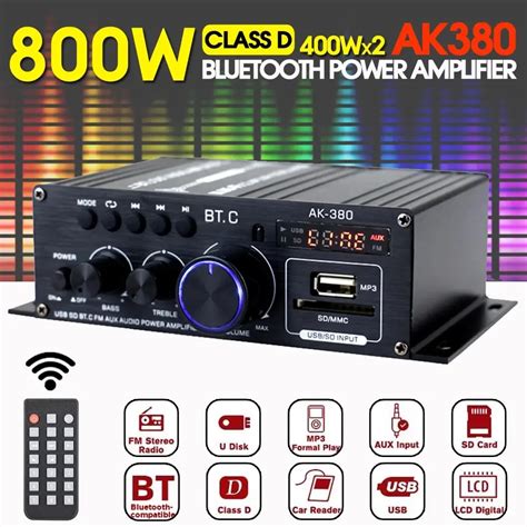 Amplificateur Bluetooth AK380 800W Audio HiFi Karaok 2 Canaux Home Cin