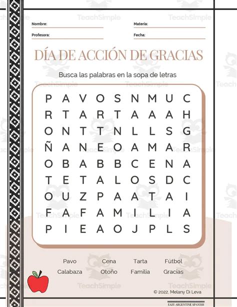 Spanish Thanksgiving Day Word Search Packet By Teach Simple