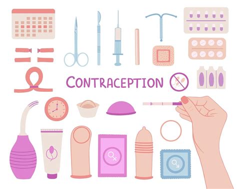 Contraceptives Set Birth Control Illustration For Printing