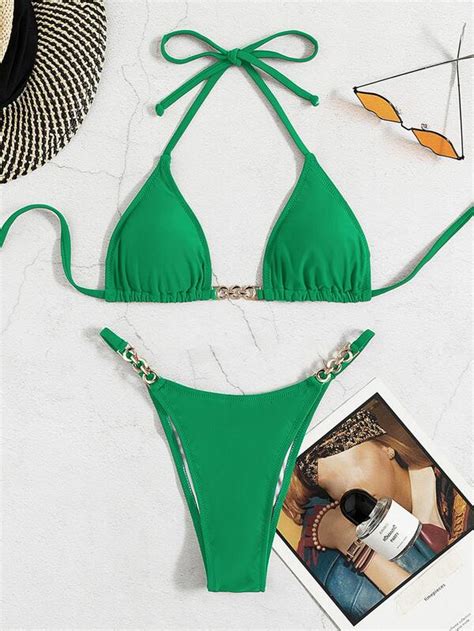 Shein Swim Sxy Triangel Bikini Mit Kette Aktuelle Trends G Nstig