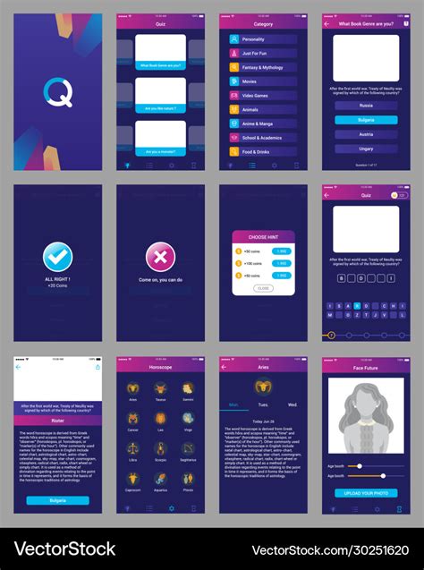 Quiz app ui design mobile user interface Vector Image