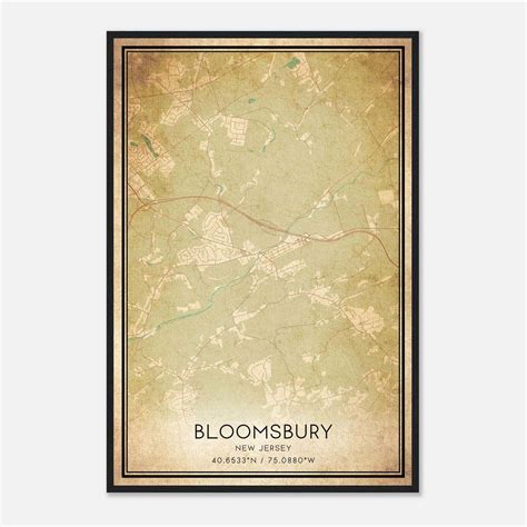 Vintage Bloomsbury New Jersey Map Poster, Bloomsbury NJ City Road Wall