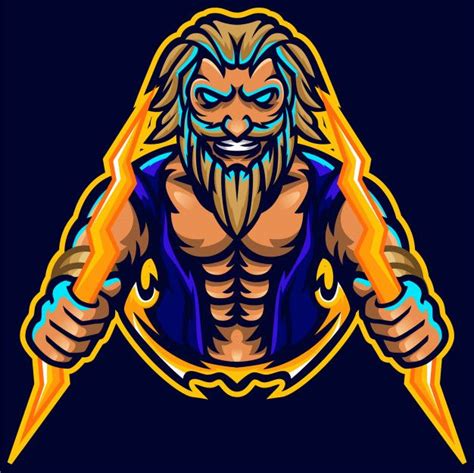 Zeus Thunderbolt God Mascot Muscle Logo Template Vecteur Premium