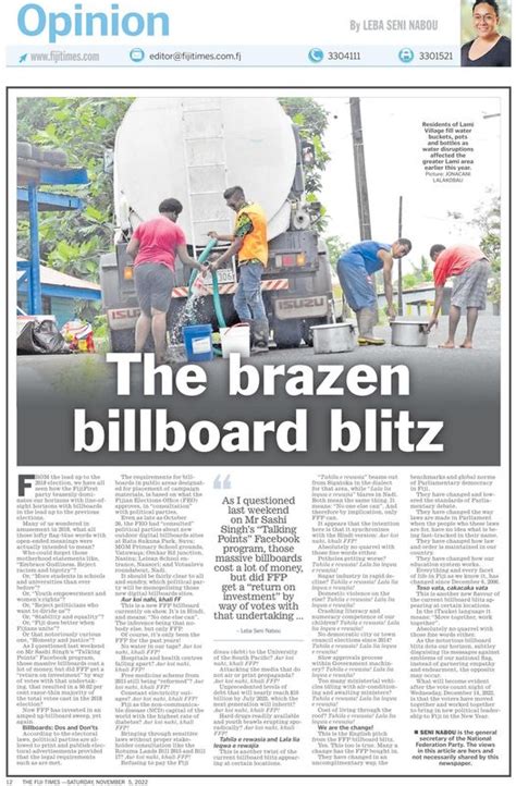 Opinion By Leba Seni Nabou The Brazen Billboard Blitz