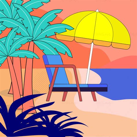 Beach scene vector illustration