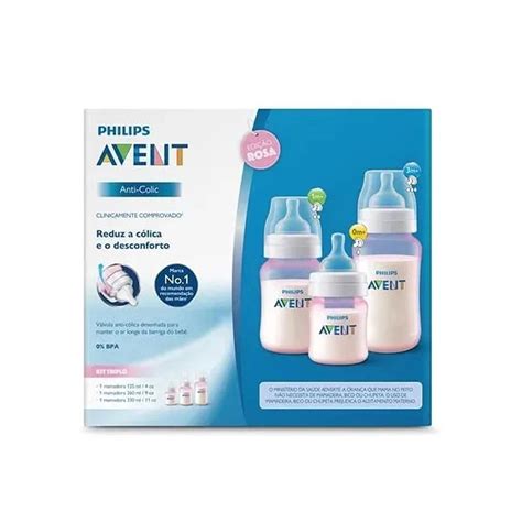 Kit 3 Mamadeiras Classic Anticólica 125 260 330ml Rosa Avent Submarino