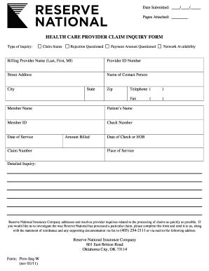 Fillable Online HEALTH CARE PROVIDER CLAIM INQUIRY FORM Fax Email Print