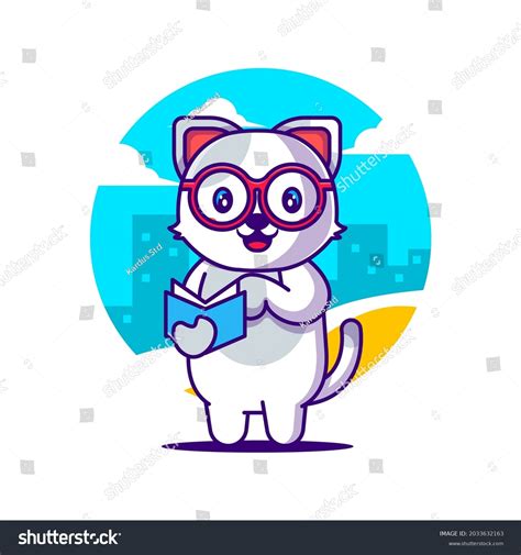 Cute Cat Reading Book Cartoon Illustration Stock Vector (Royalty Free) 2033632163 | Shutterstock