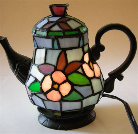 Stained Glass Teapot Lamp Cheyenne Night Light Art Colorful Home Decor