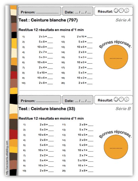 Cm • Mathématiques • Ceintures De Compétences Tables De Multiplication