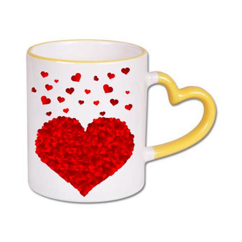 Sublimation Mug With Colour Heart Shape Handle Capacity 300 Ml Height