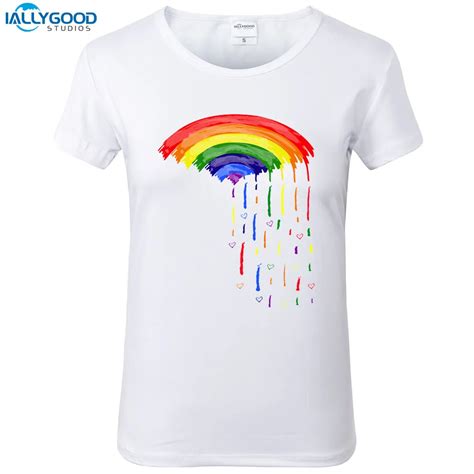 Summer Funny Love Rainbow Rain T Shirt Women Cool Colourful Printed Tshirt Soft Short Sleeve ...