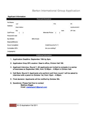 Fillable Online Webs Wichita Barton International Group Application