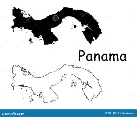 Panama Country Map Black Silhouette And Outline Isolated On White