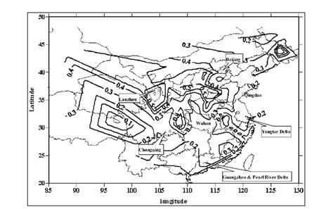 Annual mean mass concentration of TSP in China in 1997 µg m 3